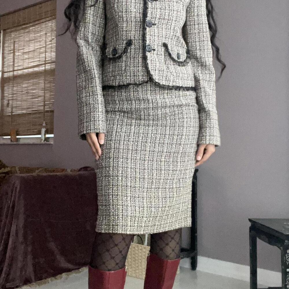 Grey and black tweed twopiece skirt suit #tweed made in USA